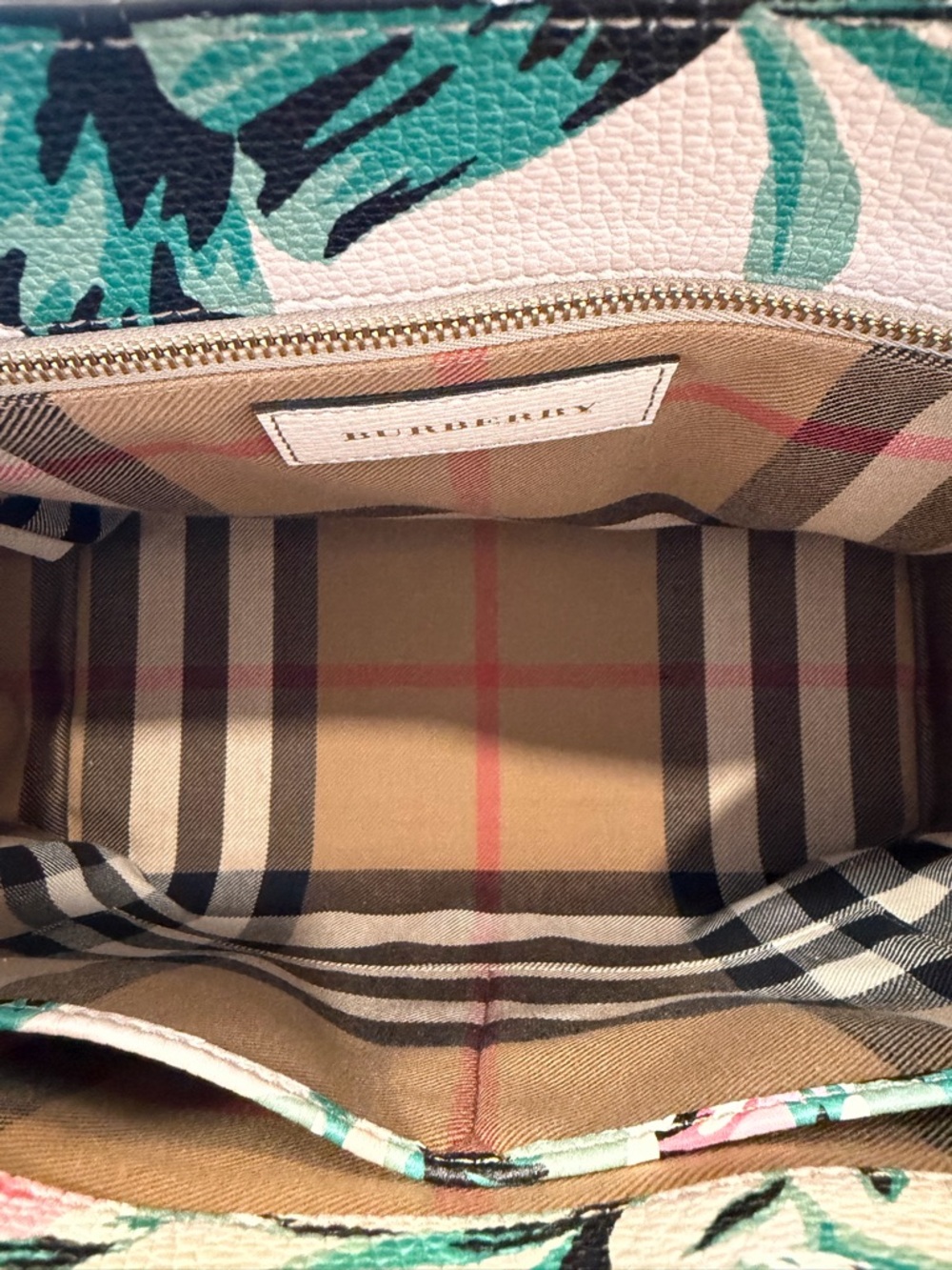 Burberry Pink Floral Leather Satchel with Green Accents - Picture 5 of 15